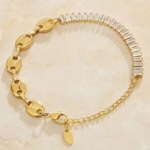 18k Yellow Gold Plated Half Mariner Link Half Baguette CZ bracelet New